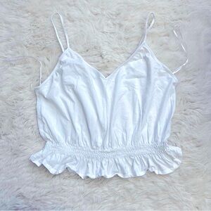 ZARA White Crop Camisole with Ruffled Hem and Smocked Details Size L